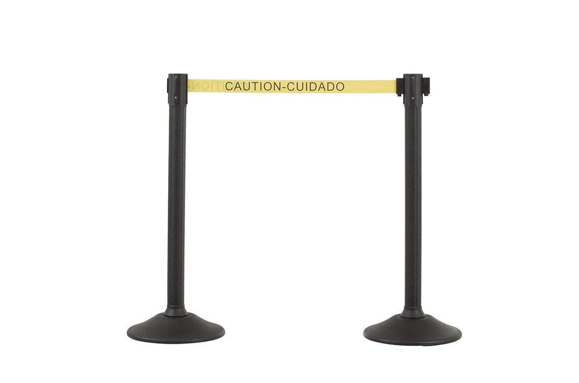 Caution belt retractable crowd control stanchion barrier Caution belt retractable crowd control stanchion barrier